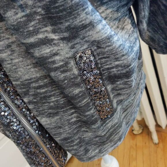 Vintage Y2K Juicy Couture Jacket Heathered Gray Sequins Dolman Sleeves Large - Picture 8 of 10